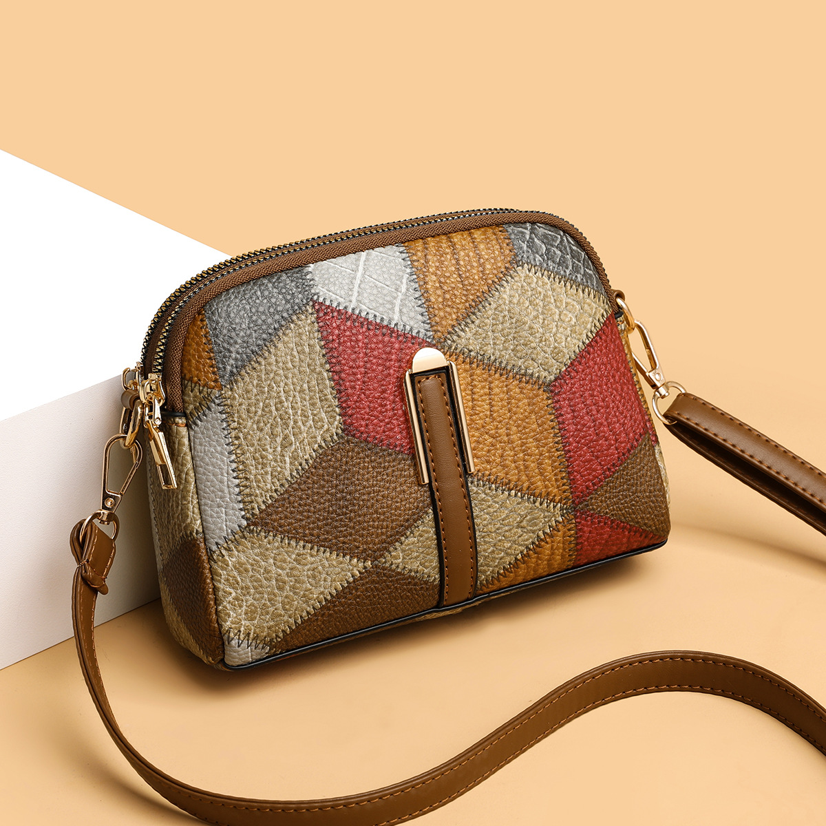 Double-Zipper Fashion Crossbody Bag