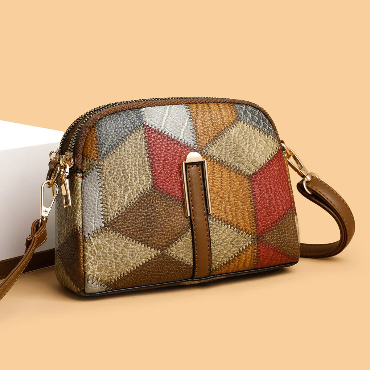 Double-Zipper Fashion Crossbody Bag