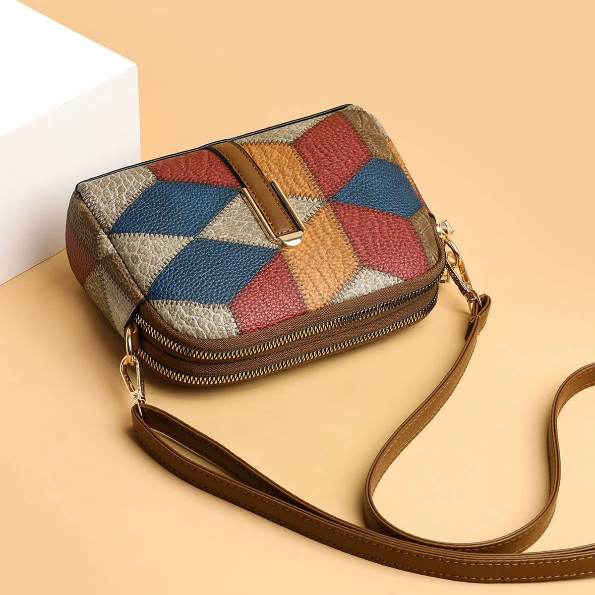 Double-Zipper Fashion Crossbody Bag